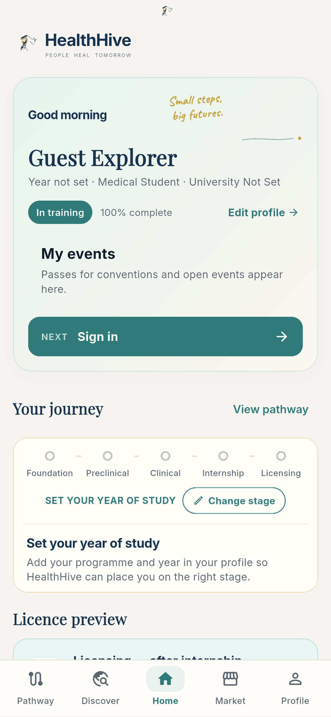 HealthHive guest browsing entry screen