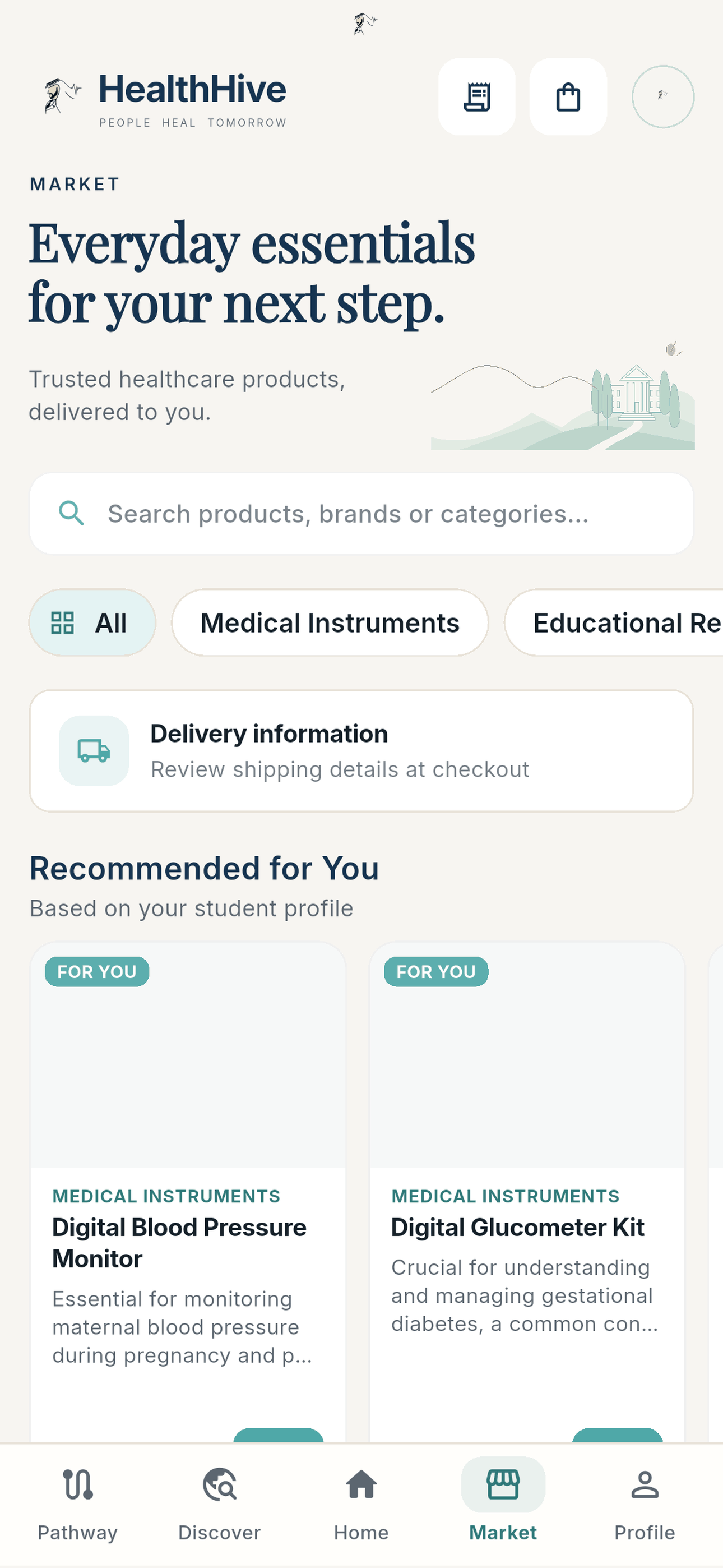 HealthHive marketplace screen
