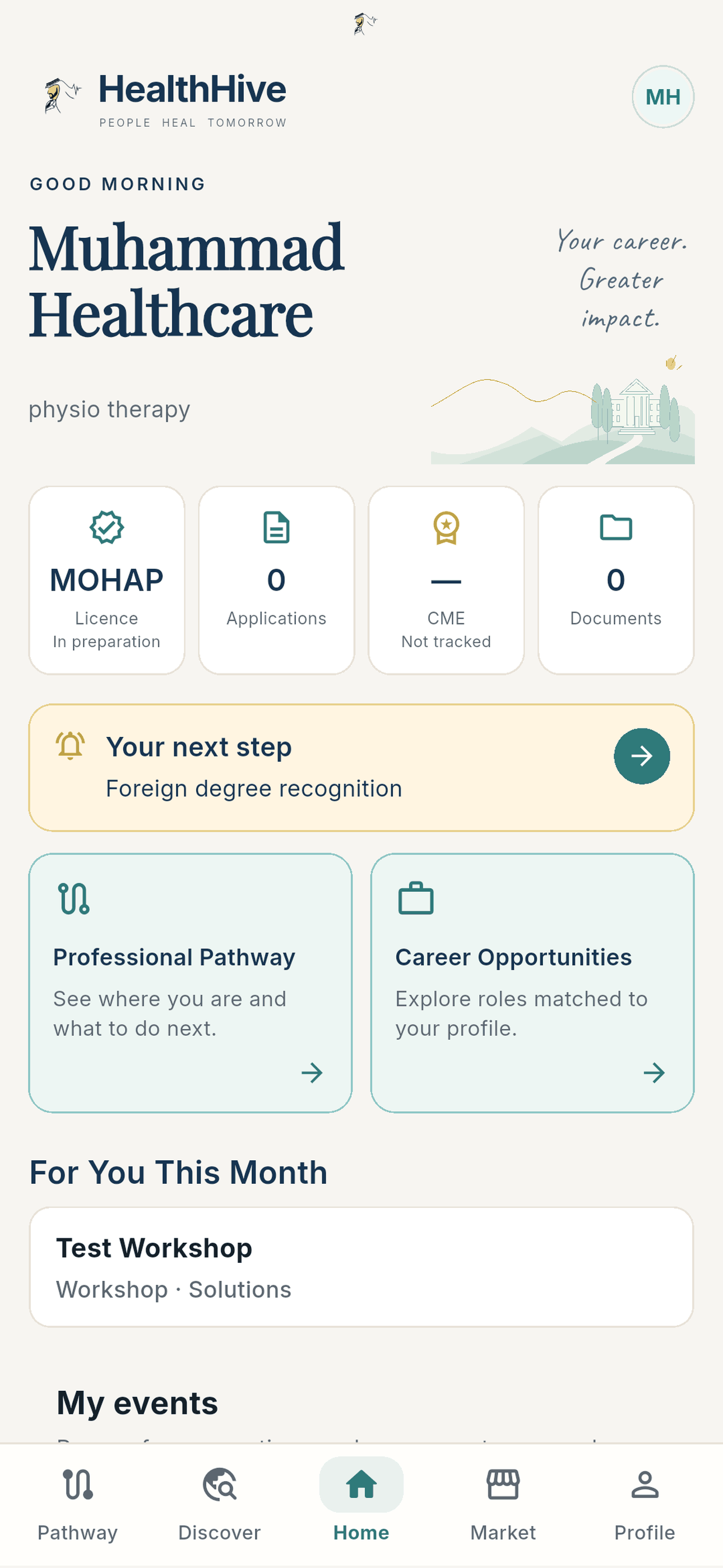 HealthHive workspace for healthcare professional users