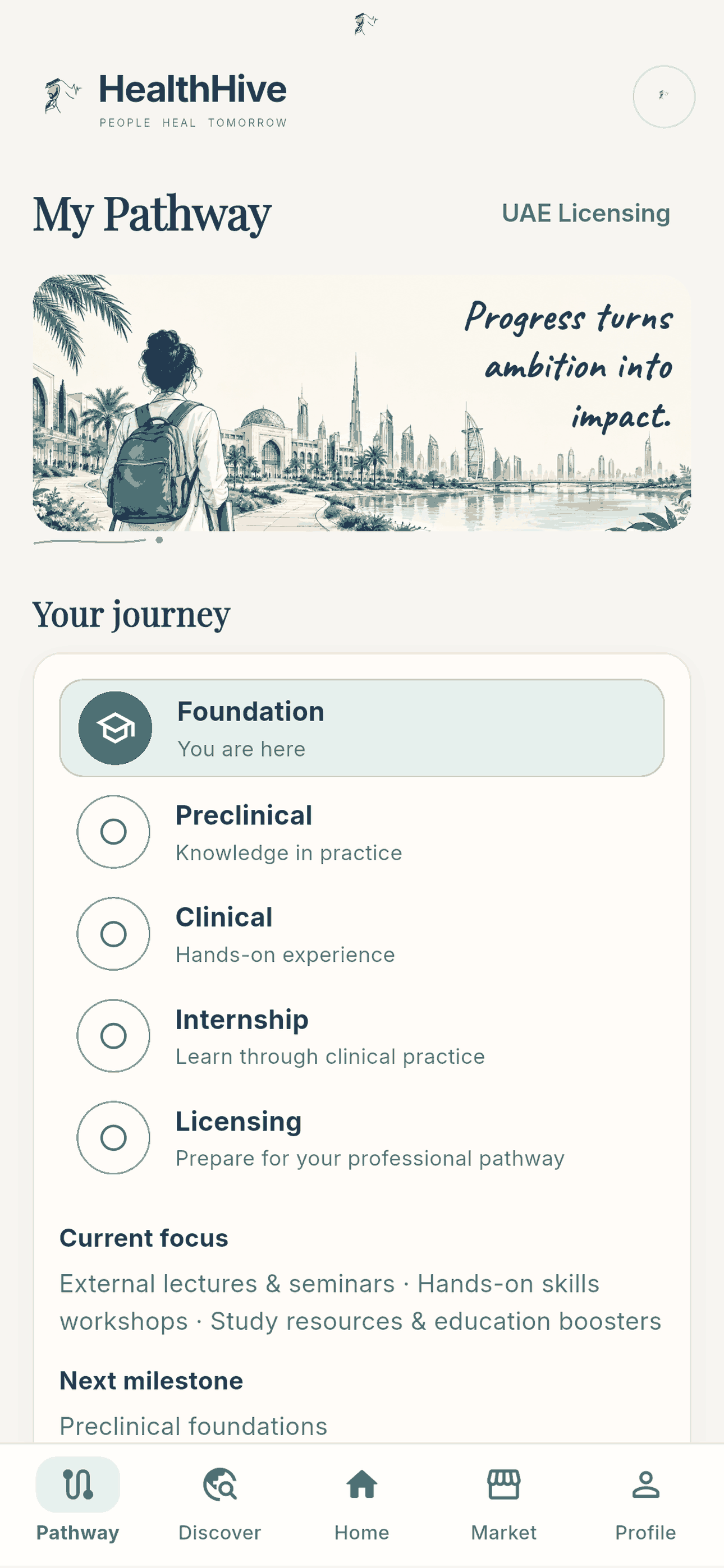 HealthHive workspace for medical student users